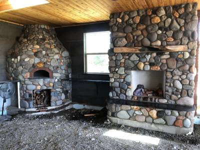 Progress River Rock on Fireplace and Pizza Oven
